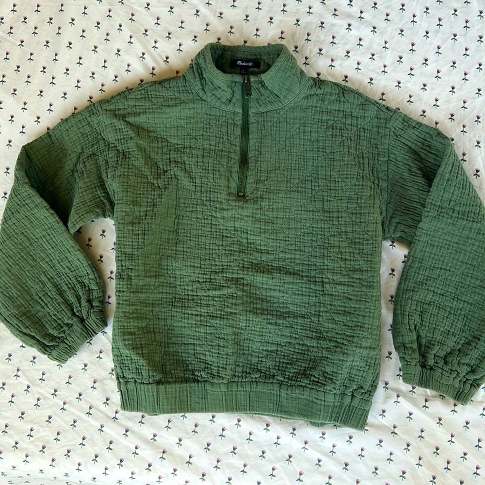 Madewell Diamond Jacquard Half-Zip Pullover in Green Sz Small